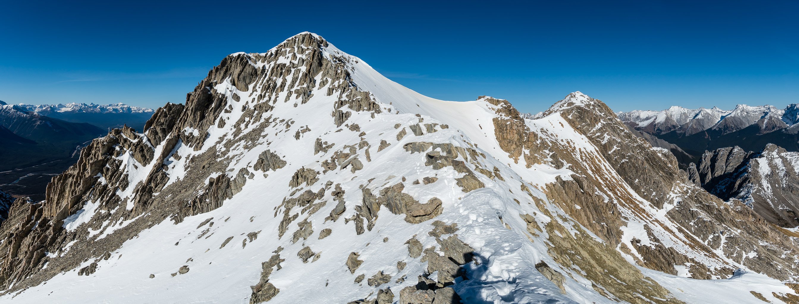 The False summit above and true summit at right.